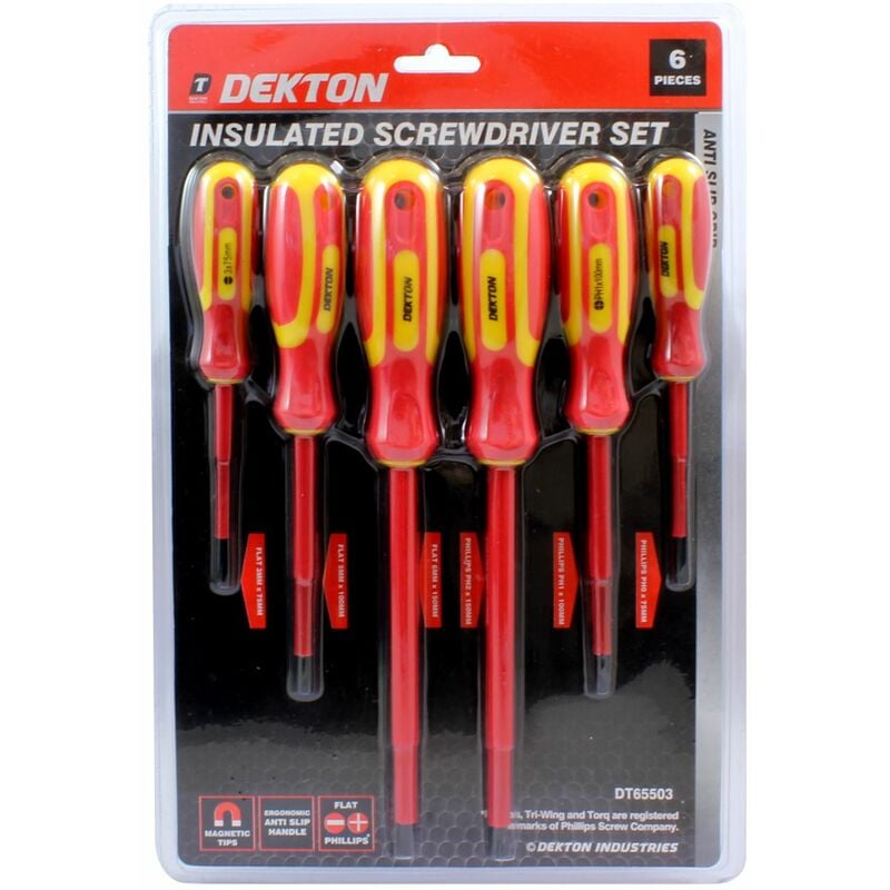 6pc Screwdriver Set diy Professional Flat Phillips Anti-slip Insulated Magnetic - Dekton