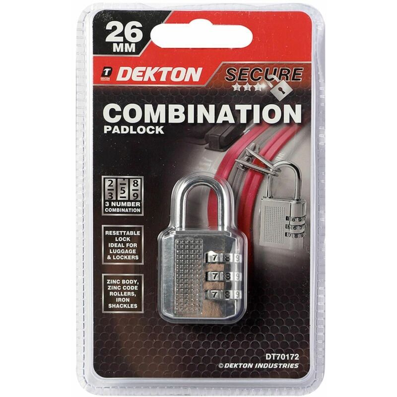 Dekton - DT70172 3 Digit Resettable Zinc Combination Lock