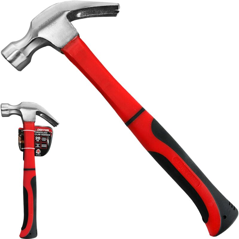 Dekton Claw Hammer 20oz with fibreglass Handle, Forged and Induction Hardened Ha