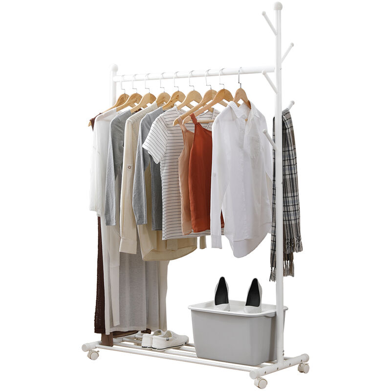 

Ropa Rack de acero barra de colgar la ropa del balanceo estante de la ropa interior Organizador Percha con estantes inferiores perchero integrado en