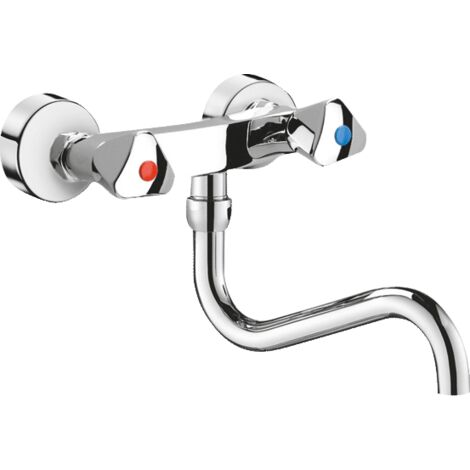 Delabie Mitigeur à double poignée pour évier, sortie pivotante inférieure L200mm