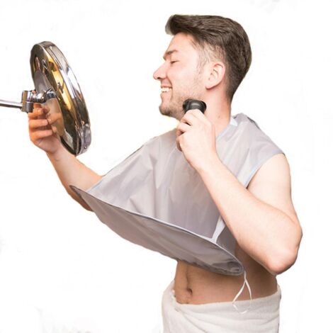 Delantal de afeitado para hombre, estereoscópico y plegable, práctico y universal delantal de barbero de poliéster con forma de paraguas para el baño, color gris plateado.