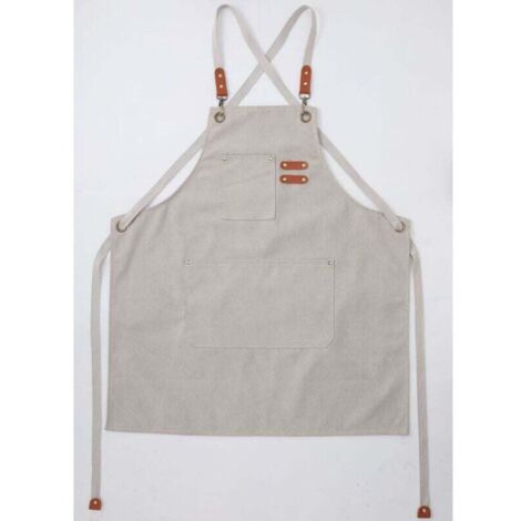 Delantal de cocina beige para hombre, de lona con 3 bolsillos, impermeable y ajustable, para barbacoa, restaurante, jardín y carpintero, 78 x 68 cm