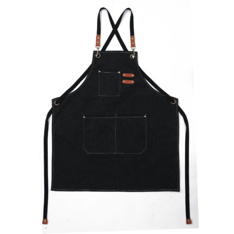 Delantal de cocina de lona para hombre (negro), con 3 bolsillos, impermeable y ajustable, para barbacoa, restaurante, jardín y carpintero, 78 x 68 cm.