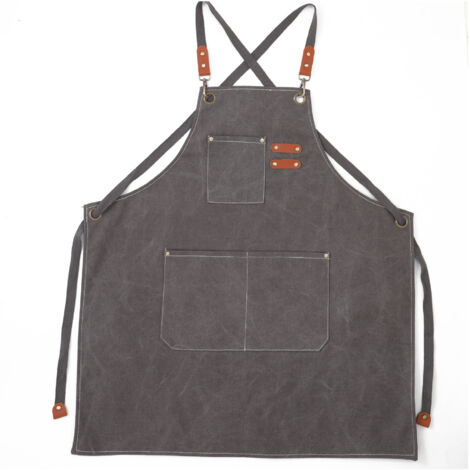Delantal de cocina para hombre (gris), de lona, con 3 bolsillos, impermeable y ajustable, para barbacoa, restaurante, jardín y carpintero, 78 x 68 cm.