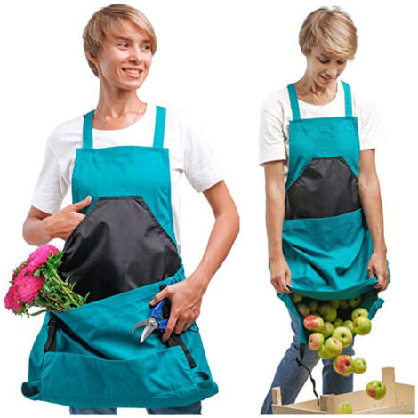 Delantal de cosecha (azul), bolsa de lona para recolectar frutas - Delantal de cosecha ajustable de gran capacidad con abertura inferior y doble clip para jardineros