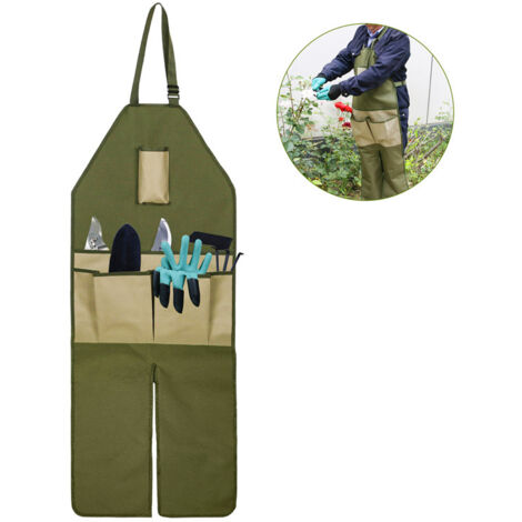 Delantal de jardinería multibolsillos con mallas Oxford alargadas