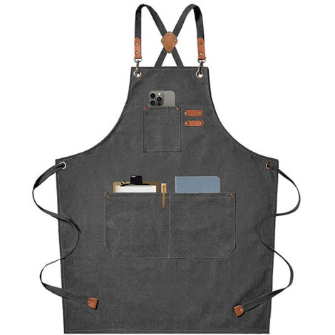 Delantal de lona, delantal de lona resistente y extensible de 20 cm, patrón cruzado, utilizado para pintar, salón de belleza, barbacoa, soldadura, jardinería, carpintería, cocina, gris