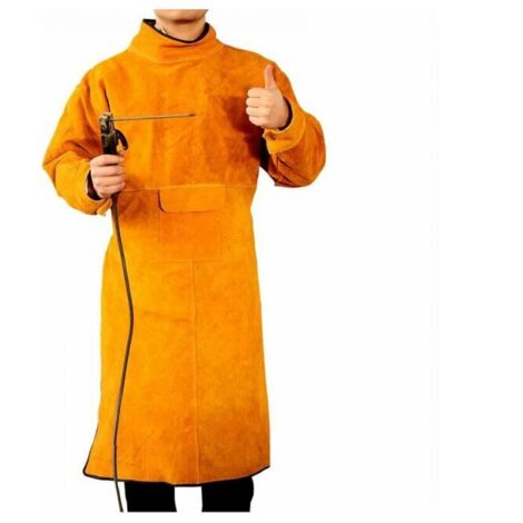 Delantal de soldadura de piel de vaca para hombres y mujeres, delantal protector duradero para trabajos de taller, resistente al calor y a prueba de chispas.