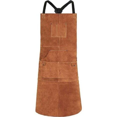 Delantal de soldadura marrón de 61 x 91 cm - Protección laboral - Obras de construcción/Cocinas - 6 bolsillos, correas ajustables (tallas M-XXL) - Soldadores y cocineros