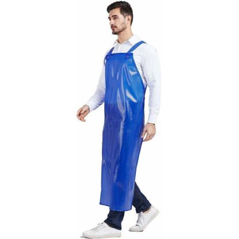 Delantal de trabajo ajustable, resistente e impermeable, de goma azul