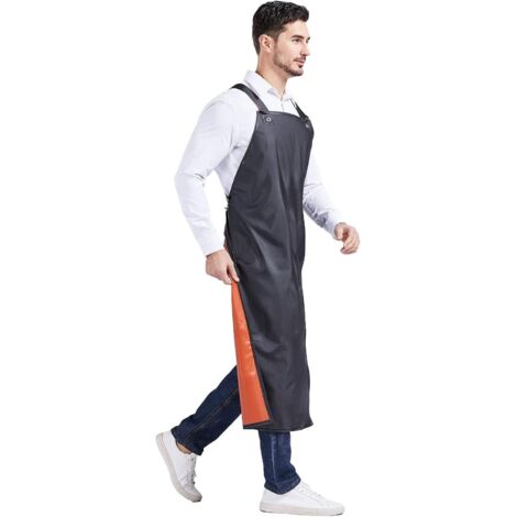 Delantal de trabajo ajustable, resistente e impermeable, de goma, color negro