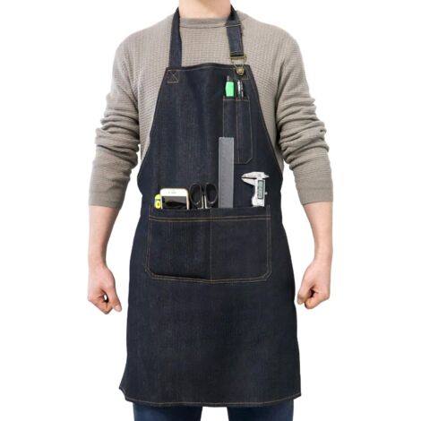 Delantal de trabajo unisex con 4 bolsillos para herramientas, ideal para carpintería, taller, garaje, cocina y jardín. Color negro.