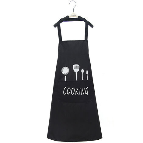 Delantal impermeable de cocina Unisex Chefs con bolsillos Delantales para cocinar Restaurante Trabajar BBQ Jardinería Elaboración Cocinar Negro