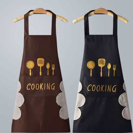 Delantal negro con bolsillos para mujer, con bolsillos grandes, resistente al agua, apto para cocina, repostería y parrilla (negro y marrón)