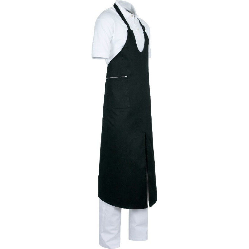

Delantal de cuello ovalado con peto y abertura central M402 | Negro+Blanco - Workteam