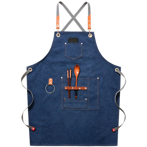 Delantal vaquero de alta calidad (azul) con bolsillos para peluqueros, pintores, jardineros y estilistas, tanto para hombres como para mujeres.