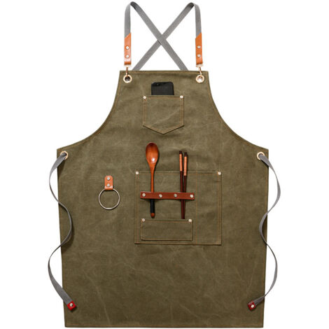Delantal vaquero de alta calidad (verde) con bolsillos para peluqueros, pintores, jardineros y estilistas, tanto para hombres como para mujeres.