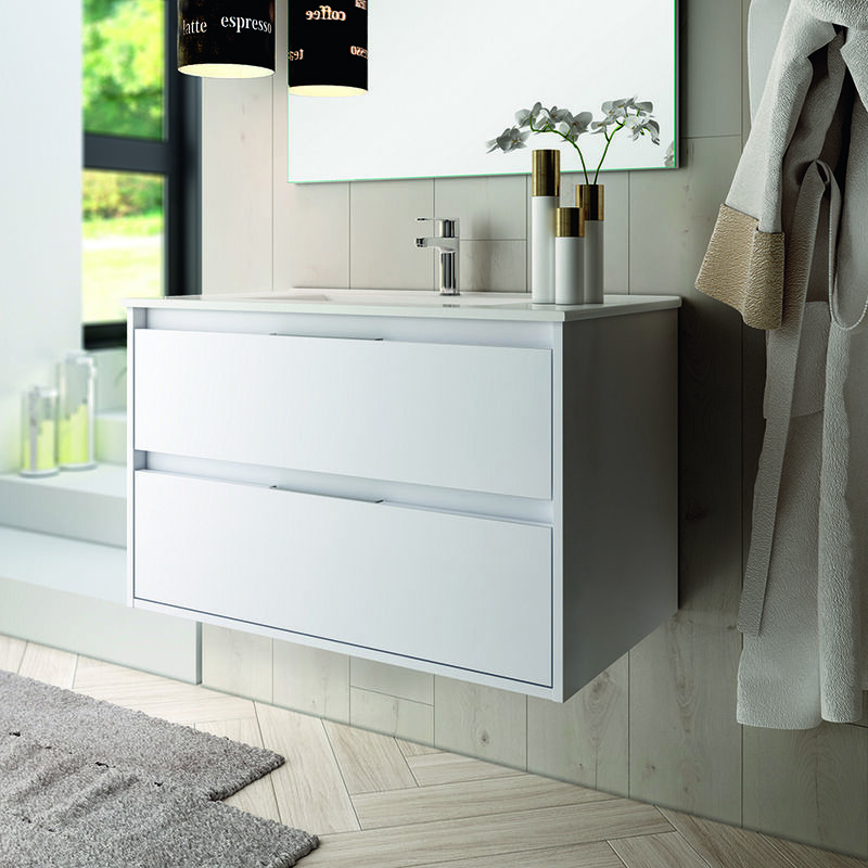 

DELBAÑO - MUEBLE BAÑO Sandra 2 100 ACABADO EN BLANCO MUEBLE DE BAÑO SUSPENDIDO DE DOS CAJOES. 100 x 45 x 48 cm.