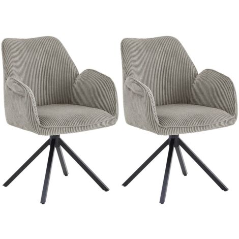 DELIA - Lot de 2 Fauteuils de table Pivotants Tissu Velours Côtelé Beige