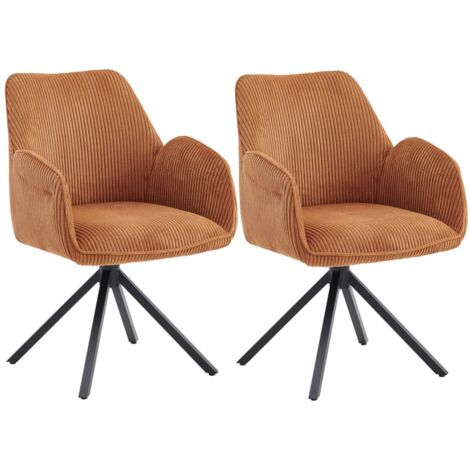 DELIA - Lot de 2 Fauteuils de table Pivotants Tissu Velours Côtelé Terracotta