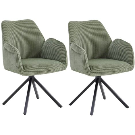 DELIA - Lot de 2 Fauteuils de table Pivotants Tissu Velours Côtelé Vert