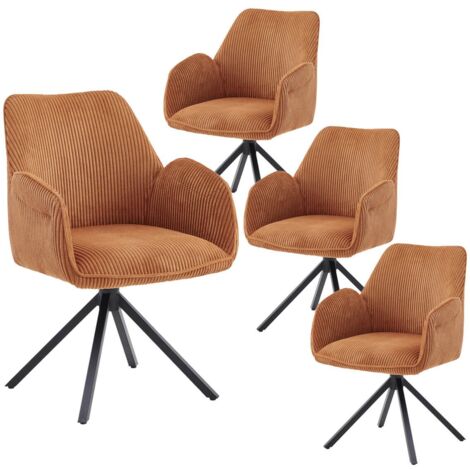 DELIA - Lot de 4 Fauteuils de table Pivotants Tissu Velours Côtelé Terracotta