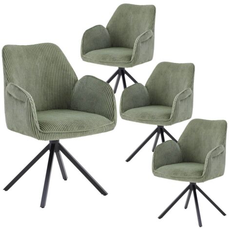 DELIA - Lot de 4 Fauteuils de table Pivotants Tissu Velours Côtelé Vert