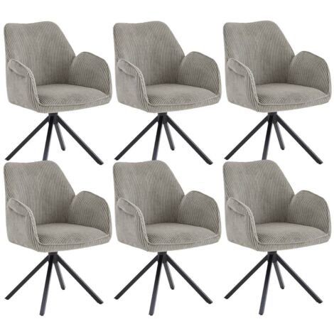 DELIA - Lot de 6 Fauteuils de table Pivotants Tissu Velours Côtelé Beige
