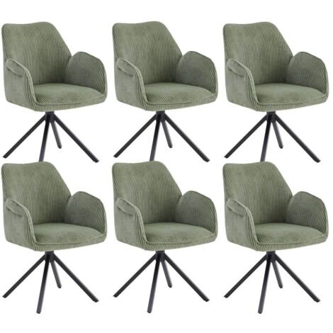 DELIA - Lot de 6 Fauteuils de table Pivotants Tissu Velours Côtelé Vert