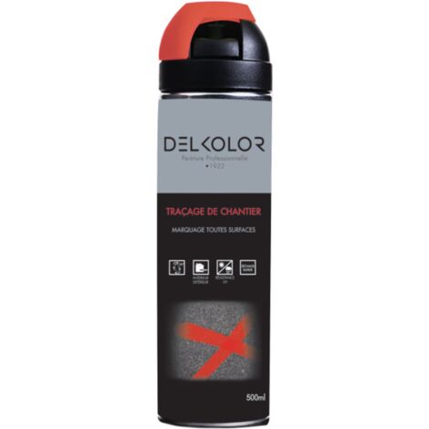 Delkolor Peinture de Traçage et Marquage au sol en Aérosol - 500ml  Couleur: RAL 3000 ROUGE FEU