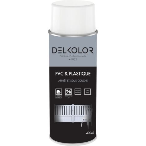 Delkolor – Sous-couche spéciale PVC et plastique en aérosol 400ml – Fort pouvoir couvrant – Excellente adhérence – Résiste aux UV et intempéries