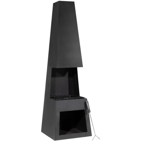 Dellonda DG107 Outdoor Chiminea Fireplace Fire Pit Heater Firewood Storage Black Steel