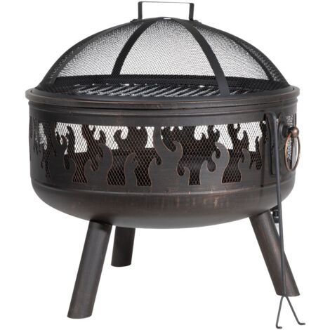Dellonda DG117 Deluxe Fire Pit Fireplace Outdoor Patio Heater, Cooking Grill & Poker 61cm