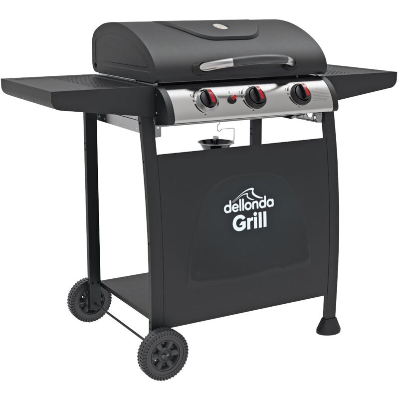 Dellonda 3 Burner Gas bbq Grill Ignition Black Stainless Steel DG14 - Sealey