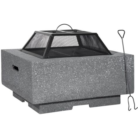 Dellonda DG193 Square MgO Fire Pit with BBQ Grill, Safety Mesh Screen - Dark Grey