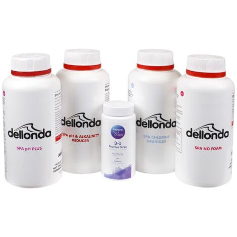 Dellonda DL62 Hot Tub/Spa Starter Kit - Chlorine, pH Increaser, Dry Acid, Foam Down & Test Strips
