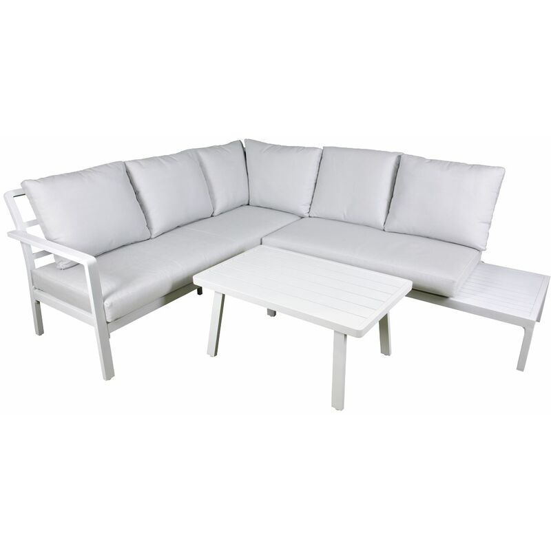 Sealey - Dellonda Kyoto White 3 Piece Outdoor Garden Corner Sofa CoffeeTable DG53