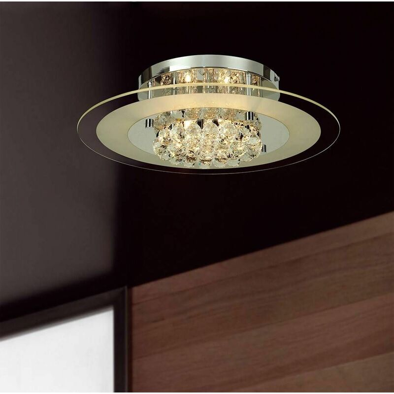 Delmar ceiling light round 6 Bulbs polished chrome / glass / crystal