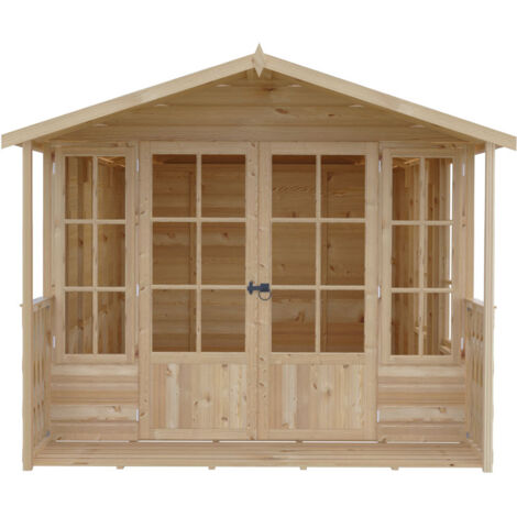 Delmora 8 x 14 Shiplap Summerhouse with Veranda - Wood - L4186 x W2456 x H2174 mm