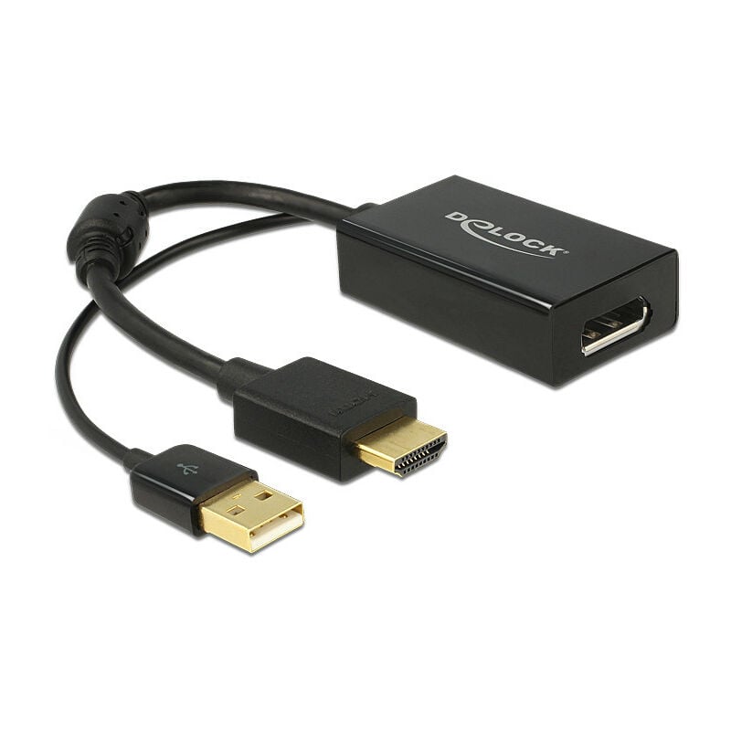 DeLOCK Delock 0.245m HDMI+USB2.0-A/DisplayPort - 0,254 m - HDMI + USB - DisplayPort - Mâle - Femelle - Or (62667)