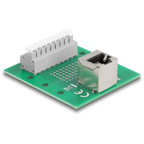 Delock 66993 rj45 hembra a bloque de terminales con pulsador para carril din en Ángulo