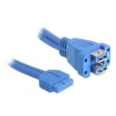 DeLOCK 82942 - Cable USB (3.0, Hembra/hembra, 0,45m, USB 3.0 pin header 19 pin, 2 x USB 3.0-A) Azul