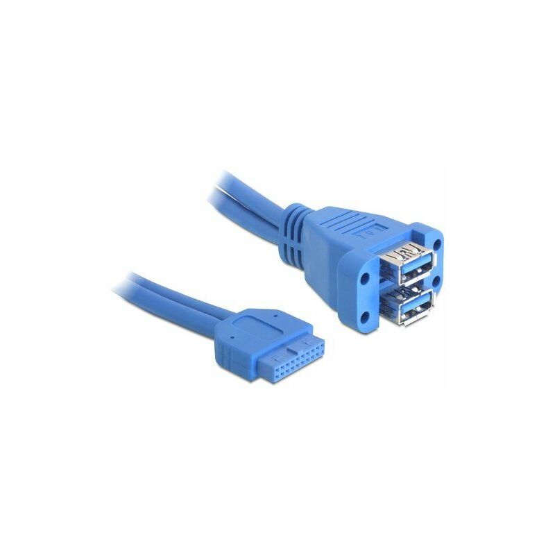 

82942 - Cable USB (3.0, Hembra/hembra, 0,45m, USB 3.0 pin header 19 pin, 2 x USB 3.0-A) Azul - Delock