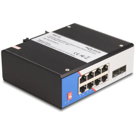 Delock 88016 switch gigabit ethernet industrial 8 puertos rj45 2 puertos sfp para carril din