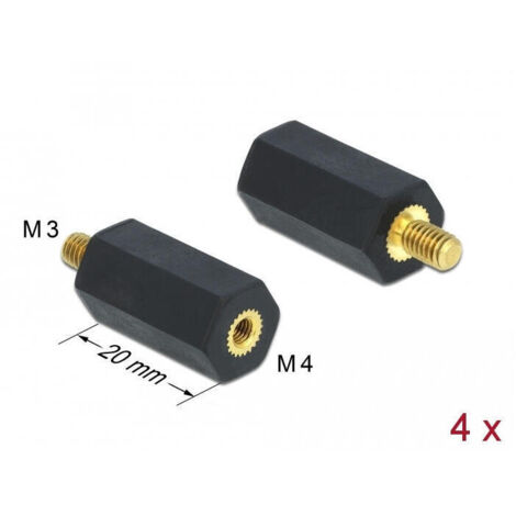 Delock abstandshalter m4 x m3, sechskant, innen / aussen, 20 mm negro 4 piezas