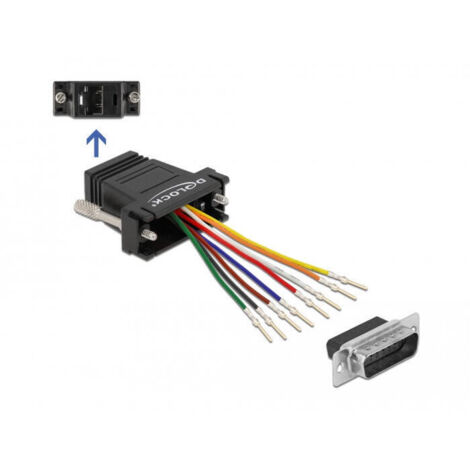 Delock adaptador d-sub 15 pines enchufe a kit de montaje de enchufe rj45, negro