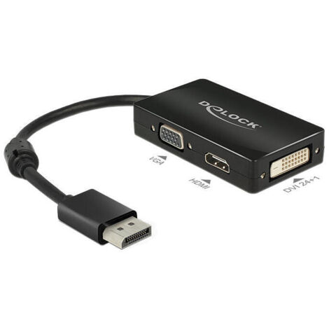 Delock adaptador displayport 1.1 macho  vga / hdmi / dvi hembra pasivo negro