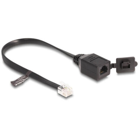 Delock Cable RJ12 macho a RJ12 hembra con tapa protectora 20 cm negro