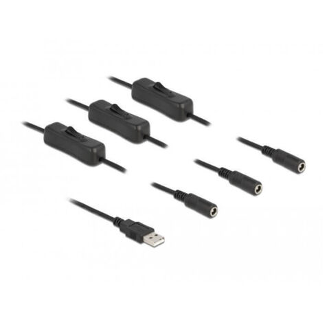 Delock Cable USB Tipo-A macho a 3 x DC 5,5 x 2,1 mm hembra con interruptor 1 m